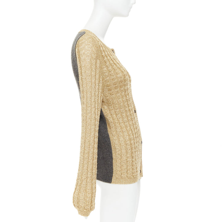 MARNI 2010 gold metallic cable knit front grey contrast back cardigan IT40 S