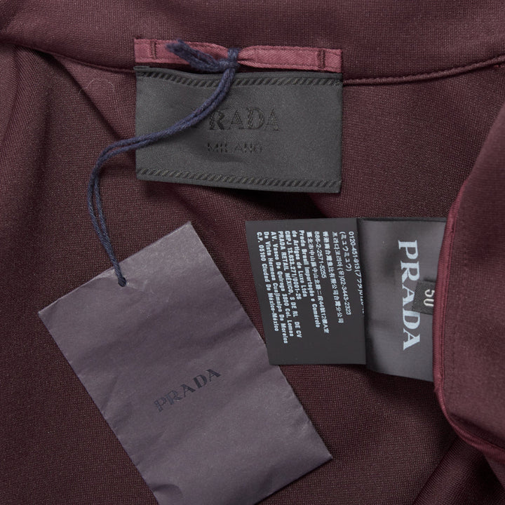 PRADA 2018 burgundy sporty rubber logo zip up collared jacket IT50 L