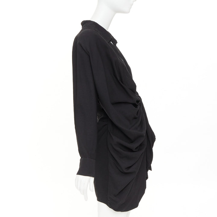 JACQUEMUS Le Splash La Robe Bahia black plunge asymmetric drape dress FR38 M