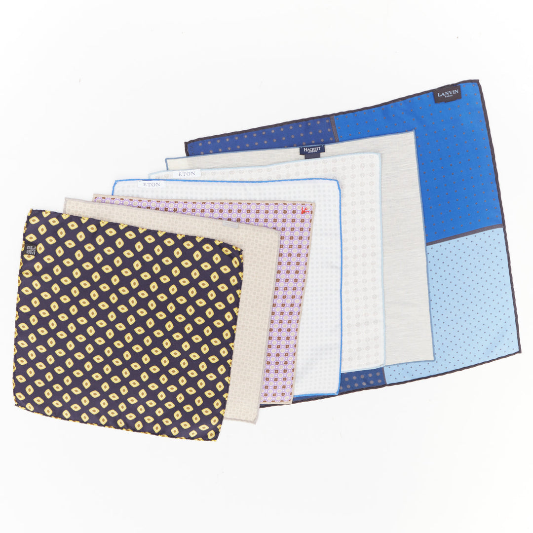 ETON LANVIN HACKETT Set Of 7 100% silk pocket square handkerchiefs