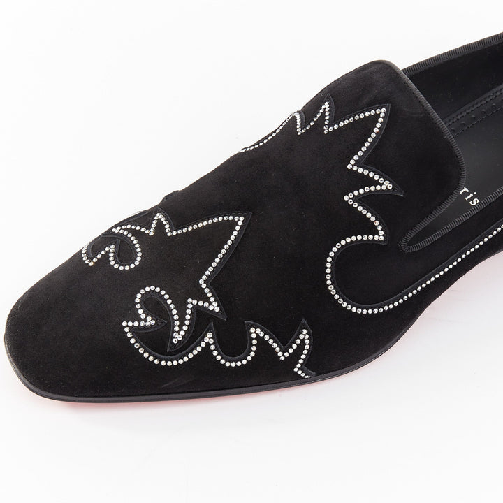 CHRISTIAN LOUBOUTIN Dandysiago Western black crystal strass suede loafer EU43