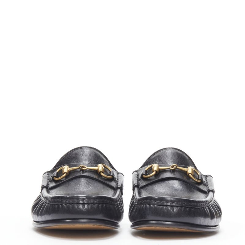 GUCCI Quentin Nero black leather gold Horsebit slip on loafer UK9 US10 EU43