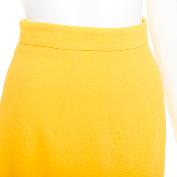 EMILIA WICKSTEAD yellow double crepe high waisted darted pencil skirt UK8 S