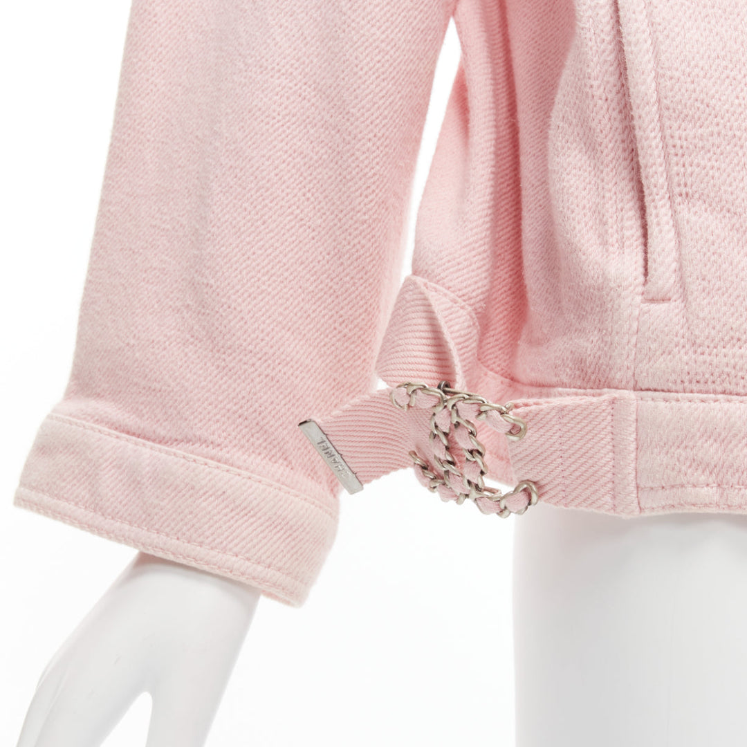 CHANEL 2019 pink cotton 4 pockets CC buttons collarless oversized jacket FR34 XS