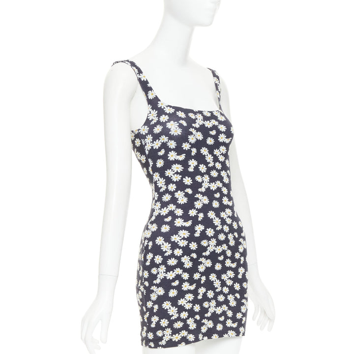 REFORMATION Becky black yellow tencel daisy print double layer mini dress XS