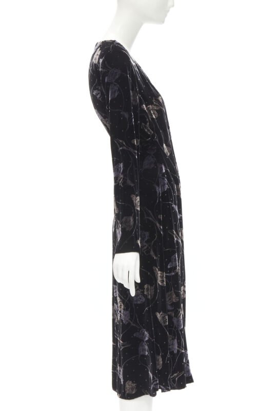 DIANE VON FUSTENBERG black floral print velvet wrap dress robe XS