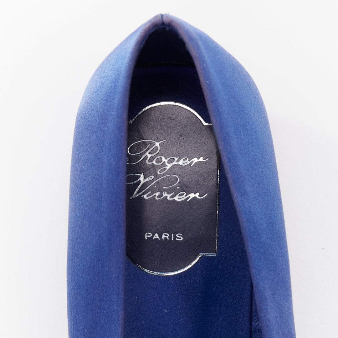 ROGER VIVIER Dec Belle Strass cobalt blue satin crystal buckle flats EU37.5