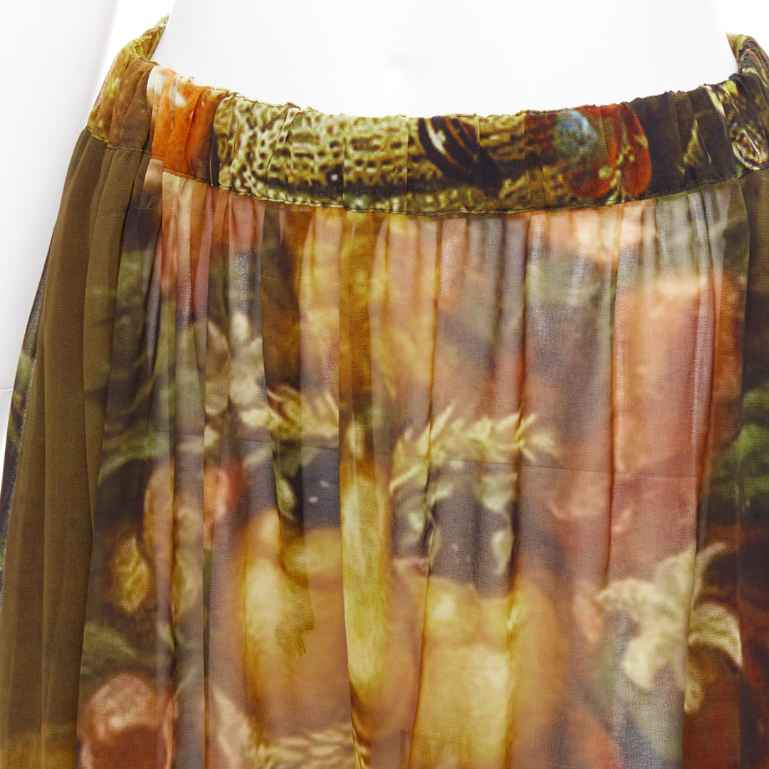 rare COMME DES GARCONS 2018 Vertumnus brown painting sheer chiffon tier skirt S