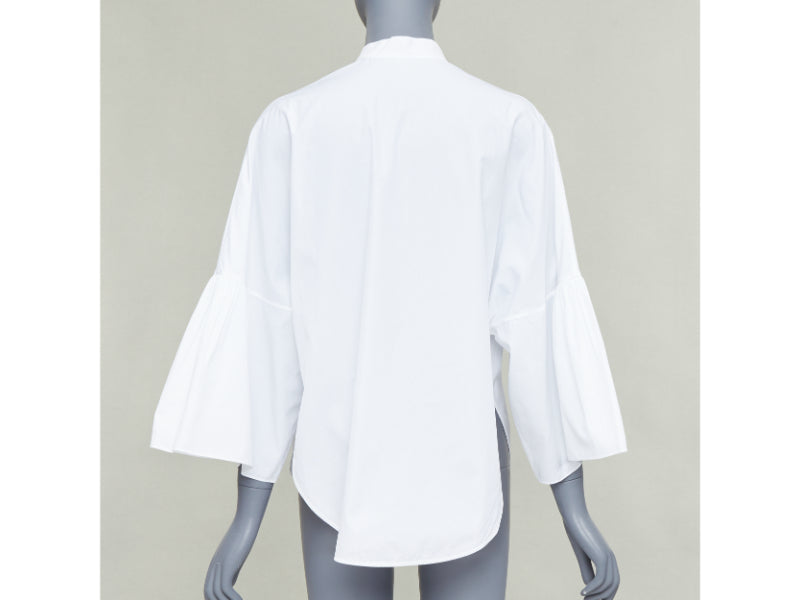 VALENTINO white cotton split collar flared sleeves popover blouse IT38 XS
