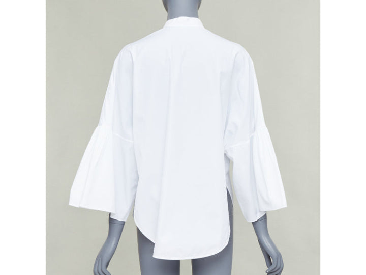 VALENTINO white cotton split collar flared sleeves popover blouse IT38 XS