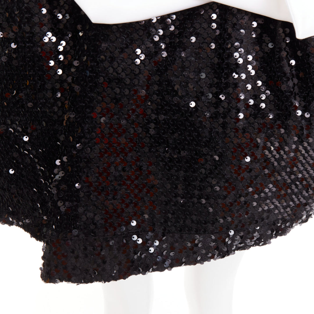 ALEXANDRE VAUTHIER SS2019 Runway white satin bow black sequin pouf mini dress