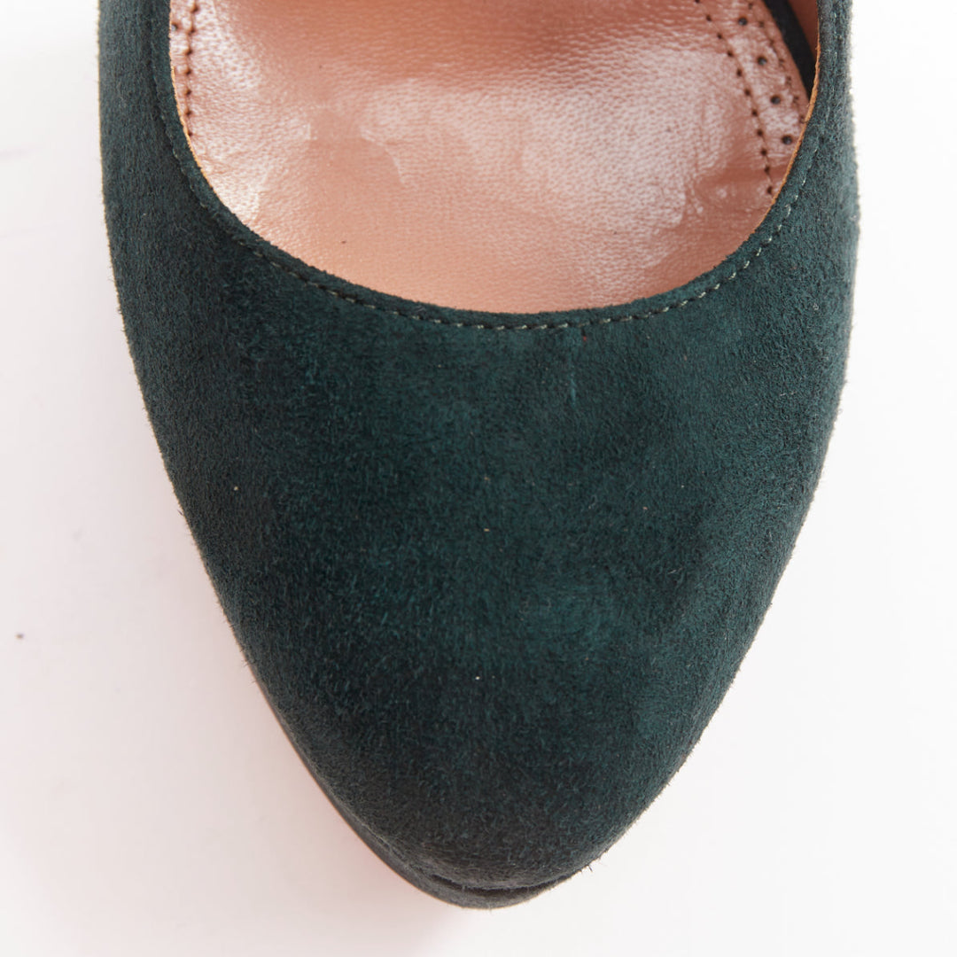 ALAIA forest green suede almond toe platform pumps EU37.5
