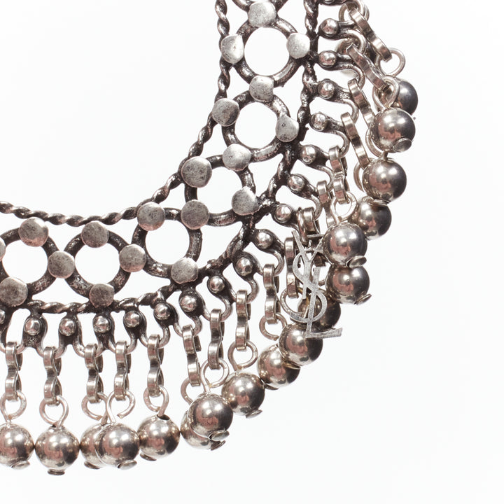 SAINT LAURENT Marrakech Folk dangling bells ethnic silver brass hoop earring