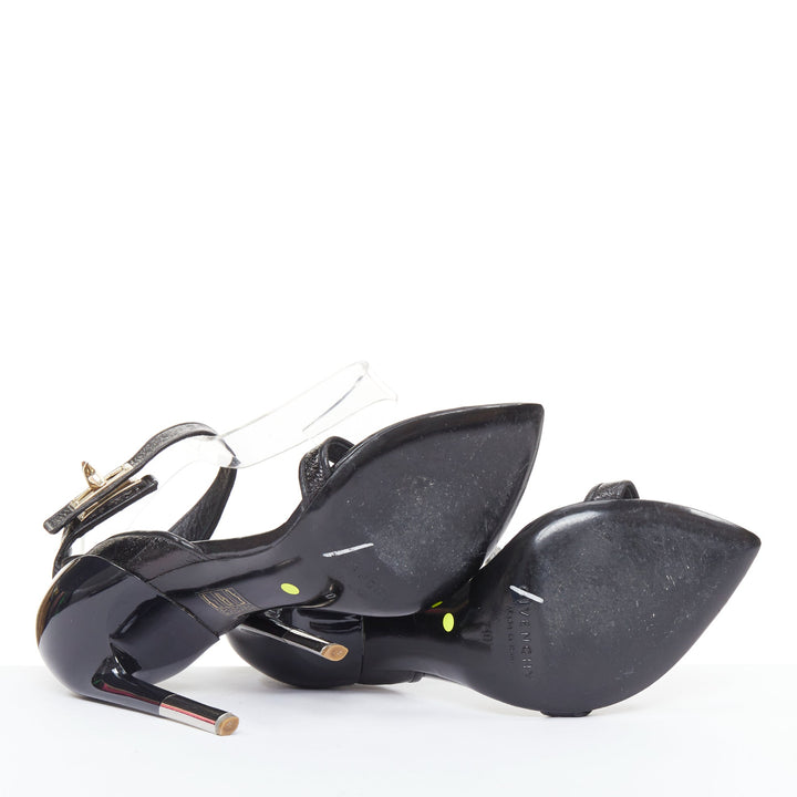 GIVENCHY 2012 Runway Shark Tooth black  gold turnlock stiletto sandals EU40