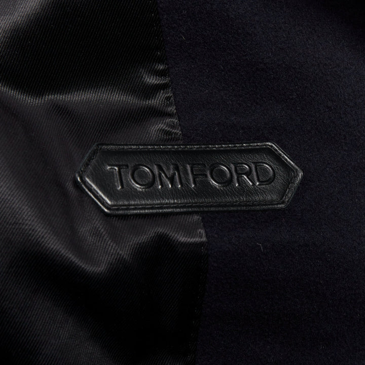 TOM FORD navy 100% wool leather trim double breasted pea coat IT48 M