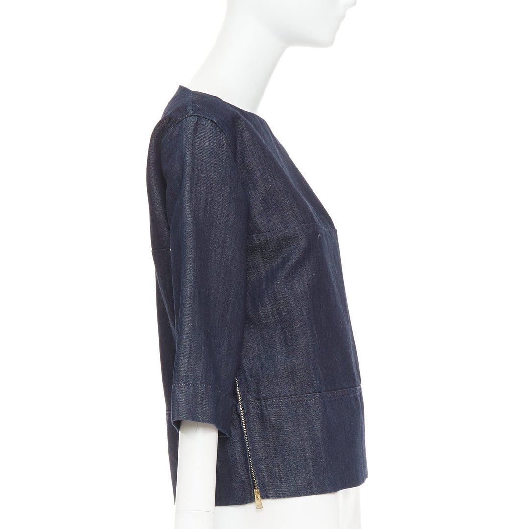 MARNI indigo denim cotton linen square bateau neck zipper boxy top IT38 XS