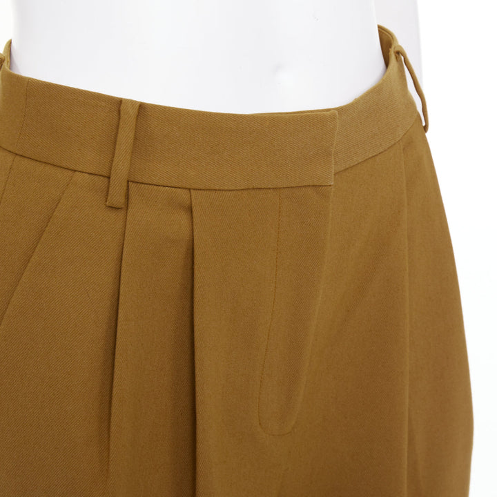 TIBI tan brown cotton blend twill pleated front high waisted crop pants US0 XS