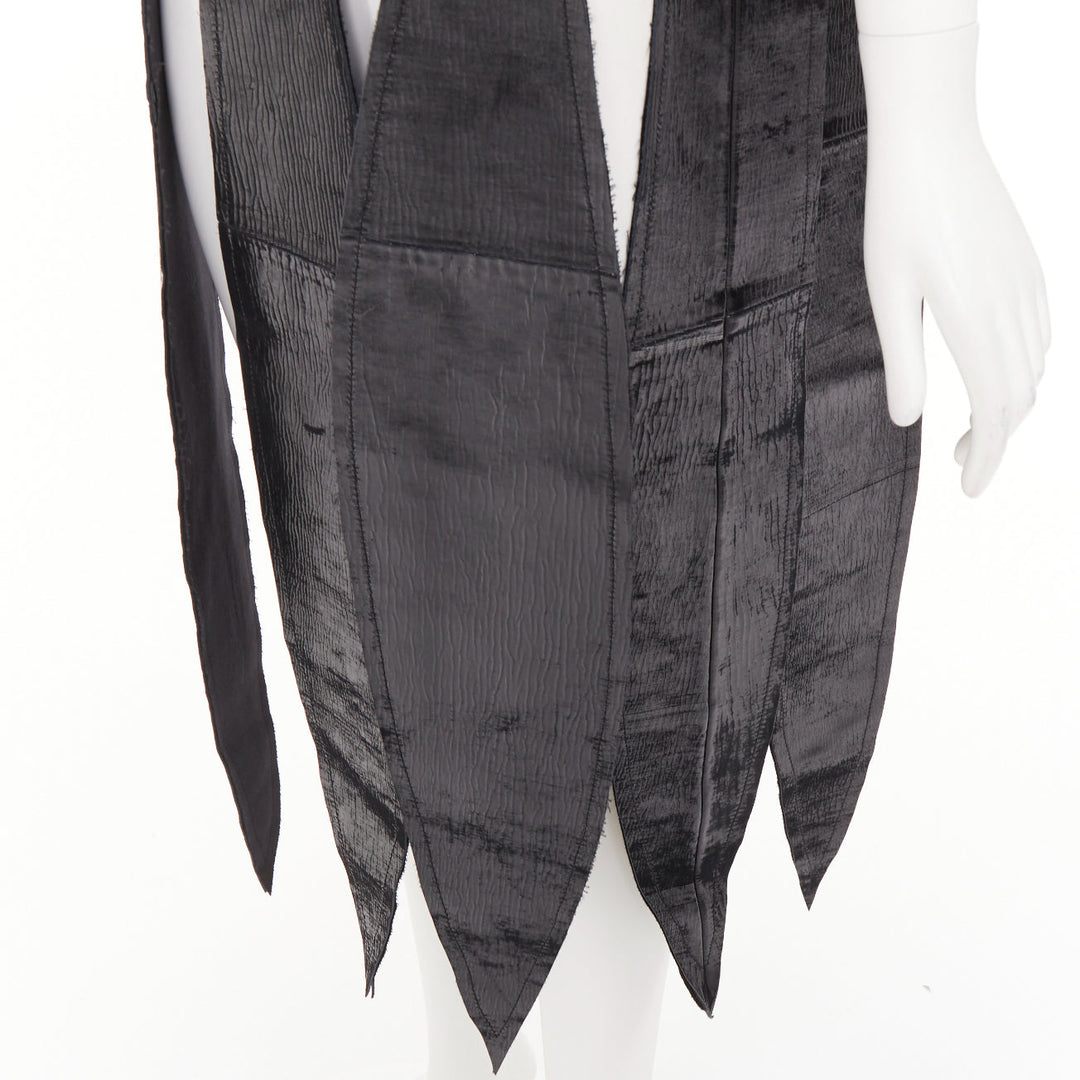 rare COMME DES GARCONS 2019 black textured cowhide leather fringed petal top XS