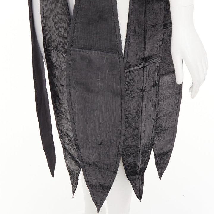 rare COMME DES GARCONS 2019 black textured cowhide leather fringed petal top XS