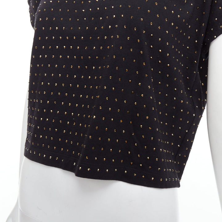 BALMAIN gold crystal rhinestone chain embellished black crop tshirt XS