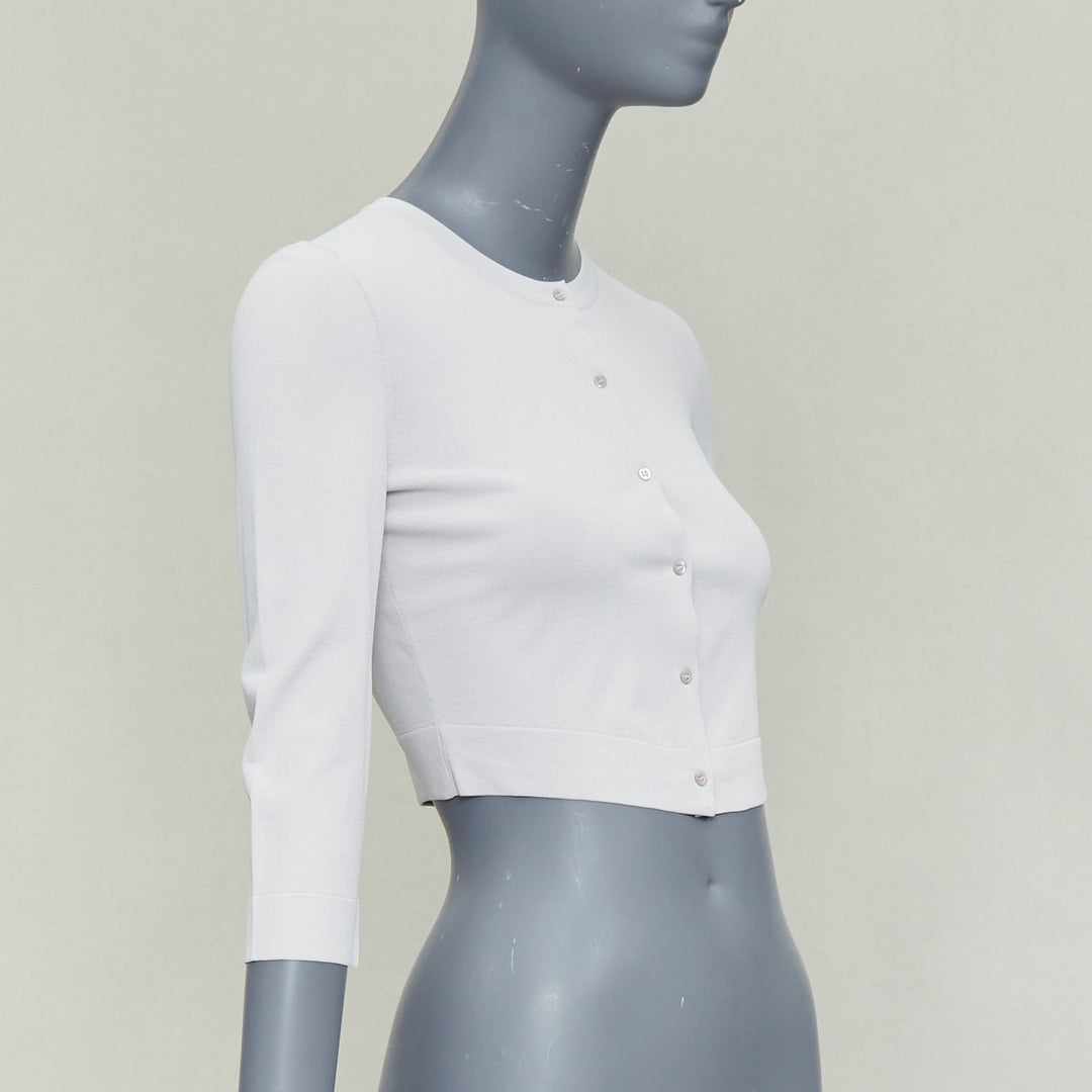ALAIA lilac viscose blend crew neck small buttons cropped cardigan FR36 S