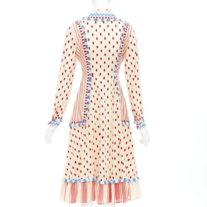 DODO BAR OR Padma beige red blue knotted embroidery cotton boho dress US0 XS