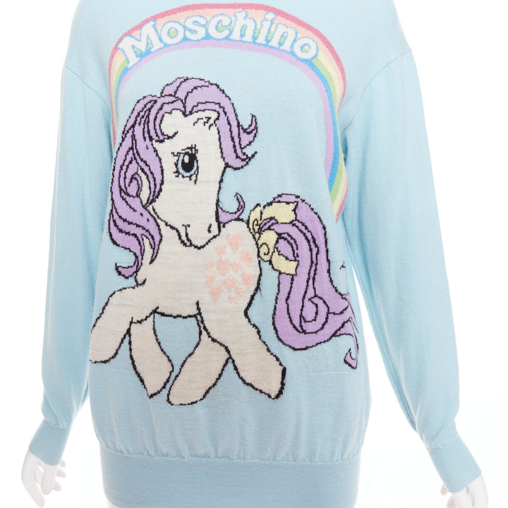 MOSCHINO Jeremy Scott My Little Pony blue logo rainbow sweater S