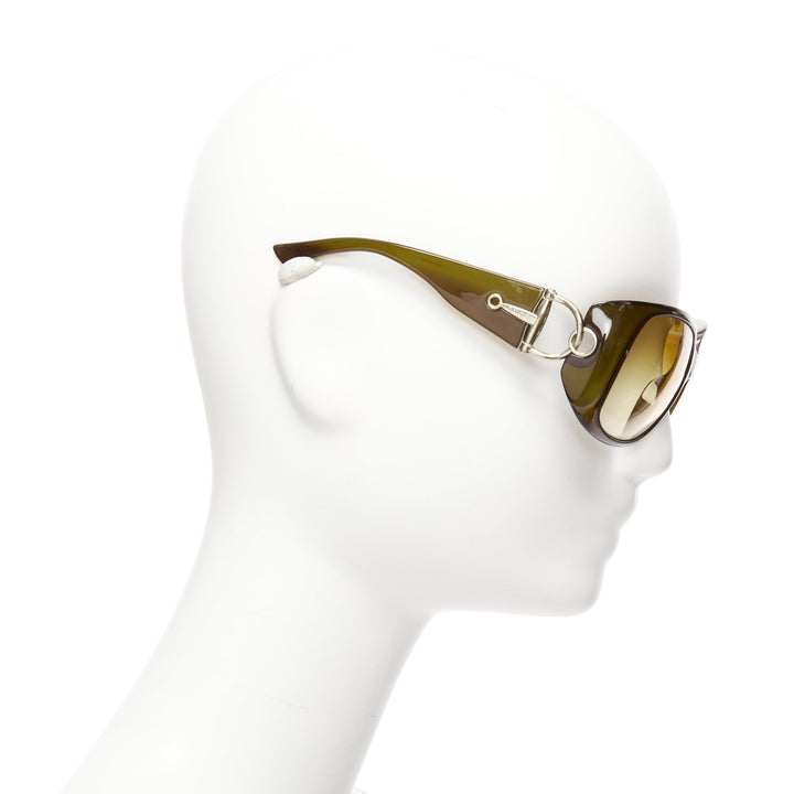 GUCCI GG2951E/S dark green silver GG bamboo buckle side wrap sunglasses