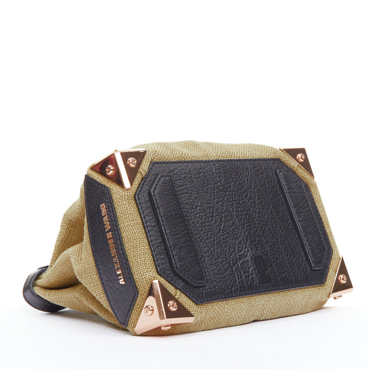 ALEXANDER WANG Adele beige black canvas metal corner lunch clutch bag