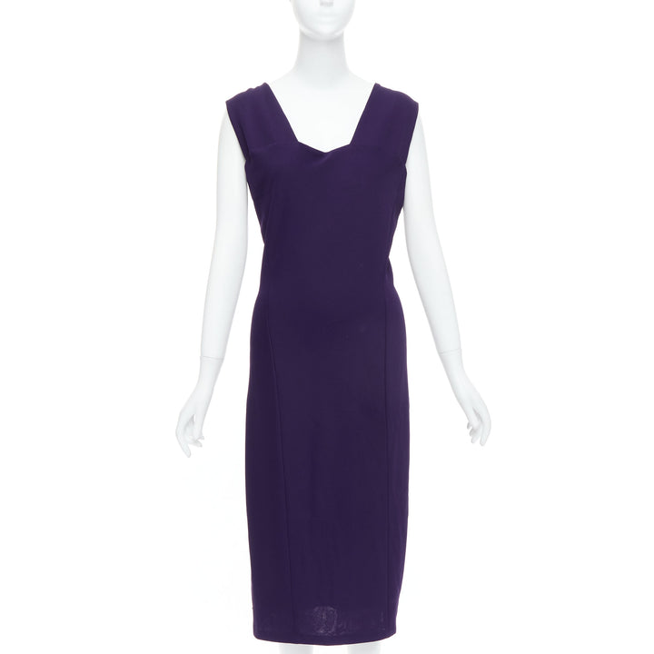 DONNA KARAN Fluid Crepe Double eggplant purple sheath dress L