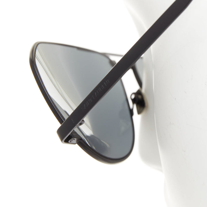 SAINT LAURENT 2023 Runway SL 690 Dust 001 black metal grey aviator sunglasses