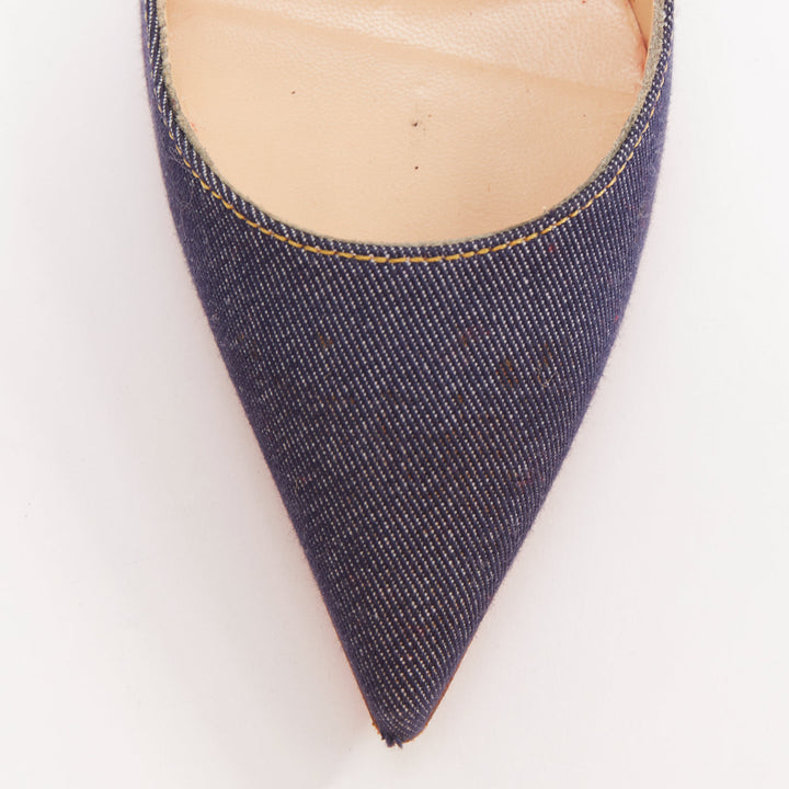 CHRISTIAN LOUBOUTIN So Kate 120 blue indigo denim white heel pumps EU39.5