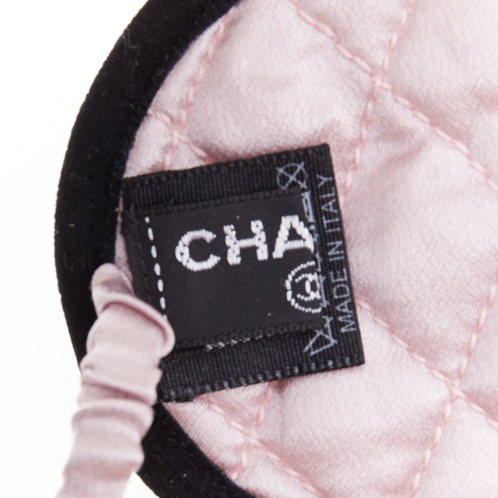 rare CHANEL pink 100% silk CC tear eyelash embroidery sleeping mask pouch set