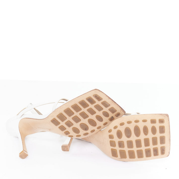 BOTTEGA VENETA Stretch white leather thong ankle strap square toe sandals EU35.5