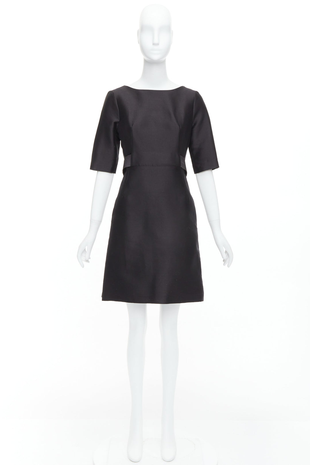 BALENCIAGA 2008  Ghesquiere Black Dress cotton silk crepe A-line belted FR36 S