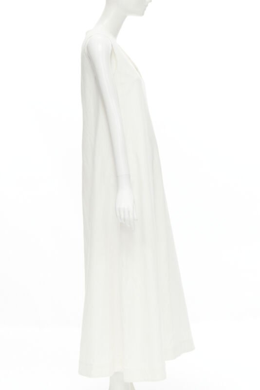 CO Collection white linen cotton sleeveless V-neck A-line flared maxi dress XS