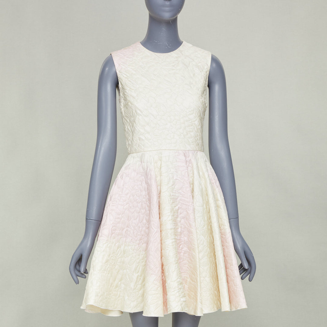 GIAMBATTISTA VALLI 2017 champagne pink cloque jacquard flare dress IT42 M