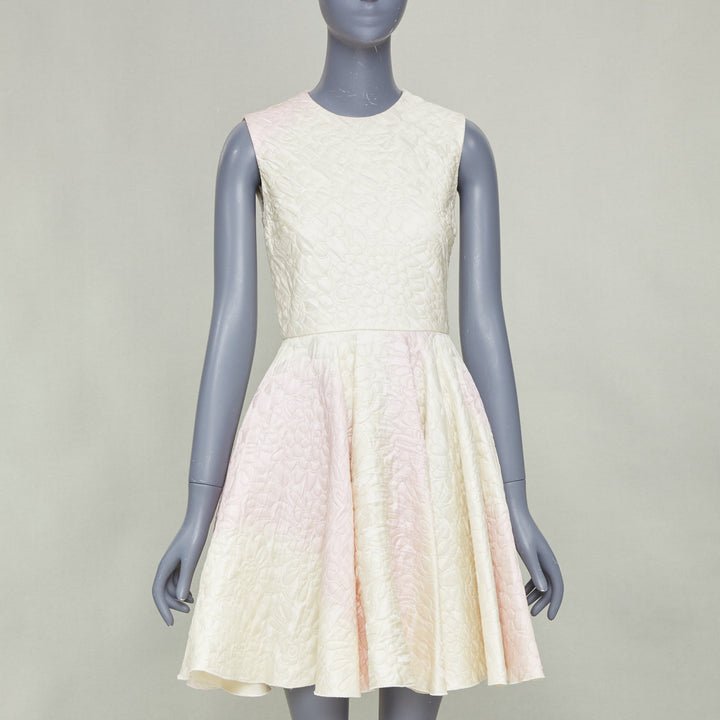 GIAMBATTISTA VALLI 2017 champagne pink cloque jacquard flare dress IT42 M