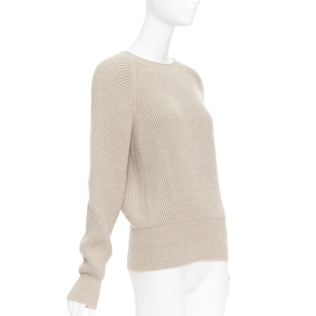 STELLA MCCARTNEY 2015 taupe virgin wool contour ribbed knit sweater IT38 XS