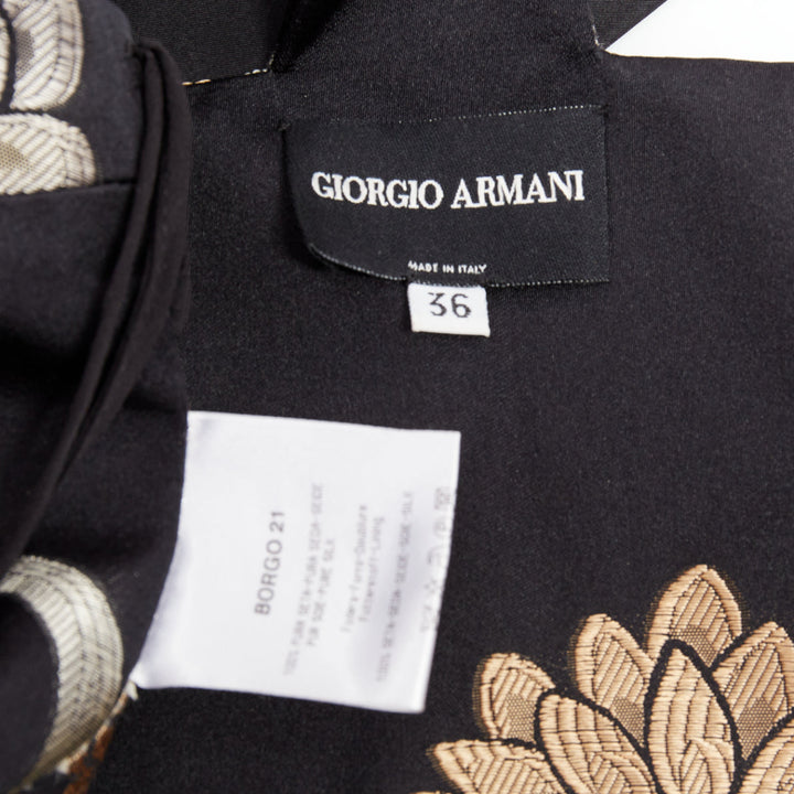 GIORGIO ARMANI black silk oriental floral jacquard Tback vest waistcoat IT36 XXS