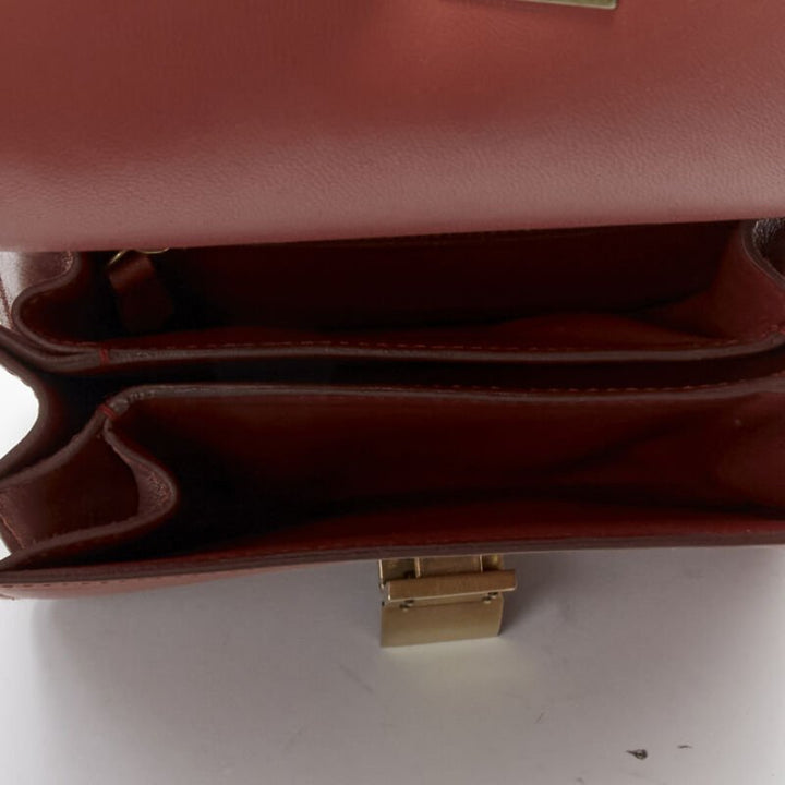 CELINE Classic Box tan brown calfskin gold clasp adjustable crossbody bag Small