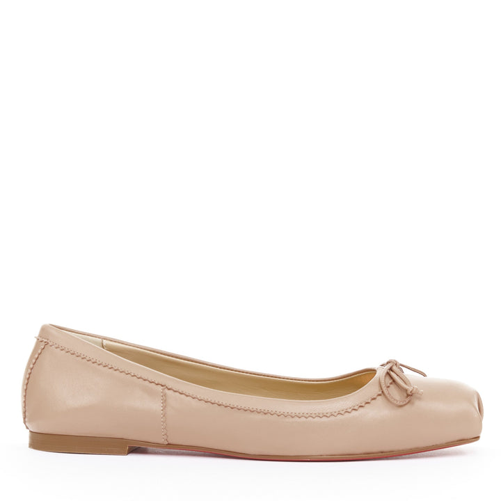 CHRISTIAN LOUBOUTIN Mamadrague nude lamb nappa square toe ballet flats EU39.5