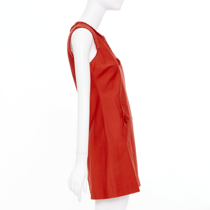 FENDI Vintage red rosette pleated neckline sleeveless casual shift dress IT40