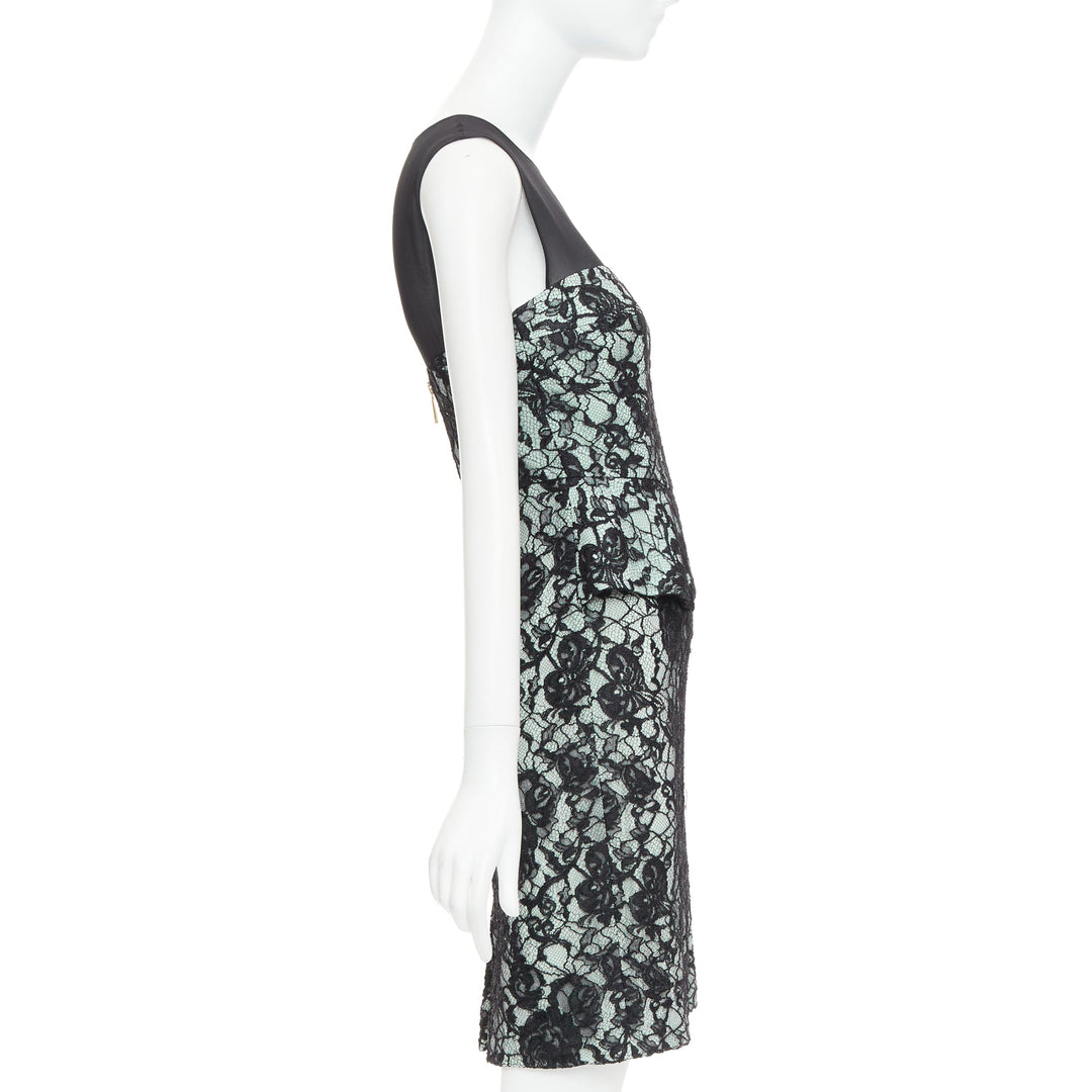 EMILIO PUCCI black light teal floral lace overlay cocktail dress IT42 M