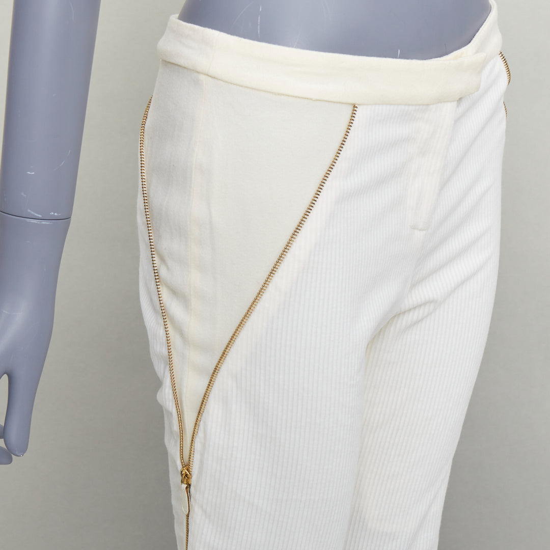 ALEXANDER MCQUEEN 2003 Vintage cream cotton blend zipper side flare pants IT40 S