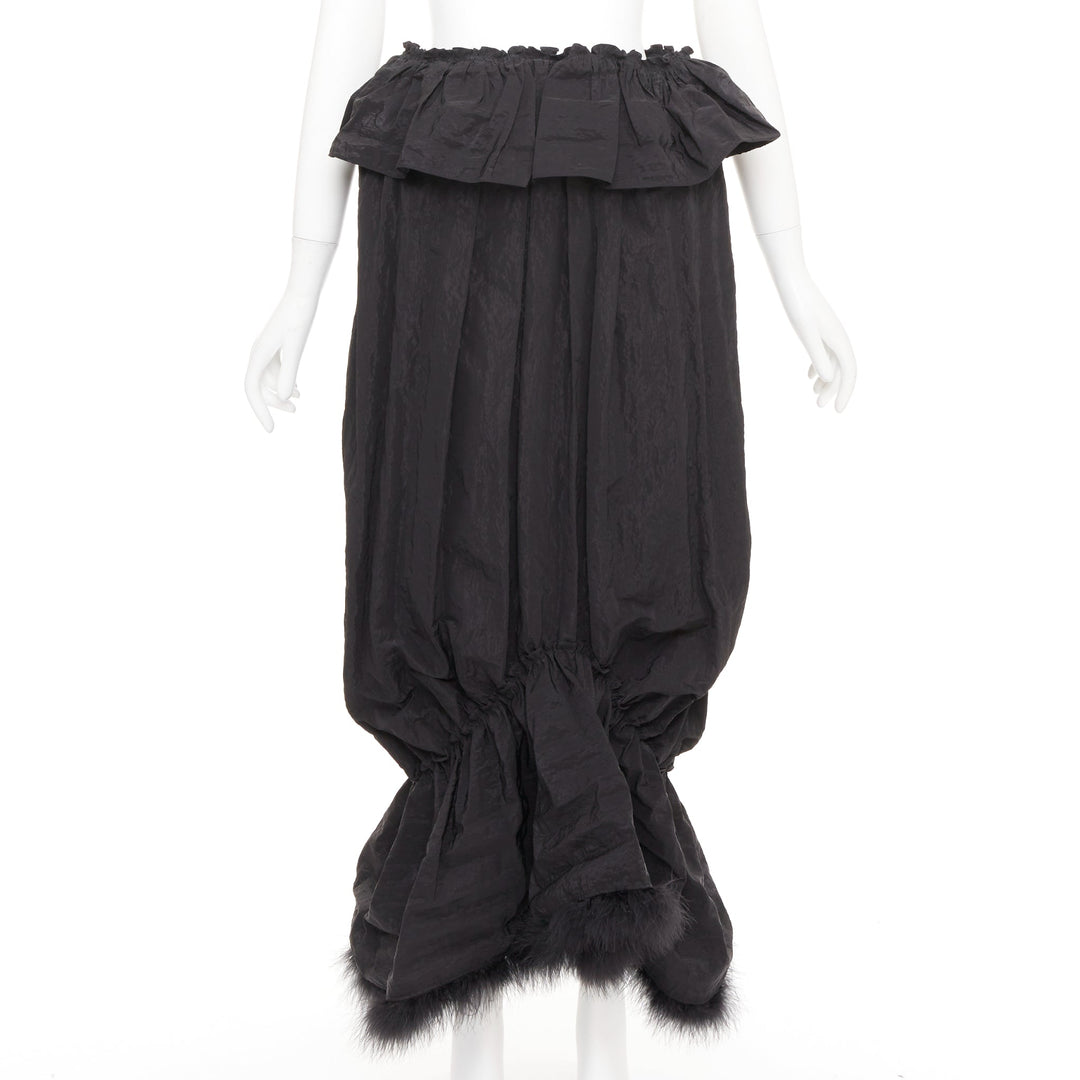 SIMONE ROCHA black cloque paperbag taffeta bubble turkey feather midi skirt UK6