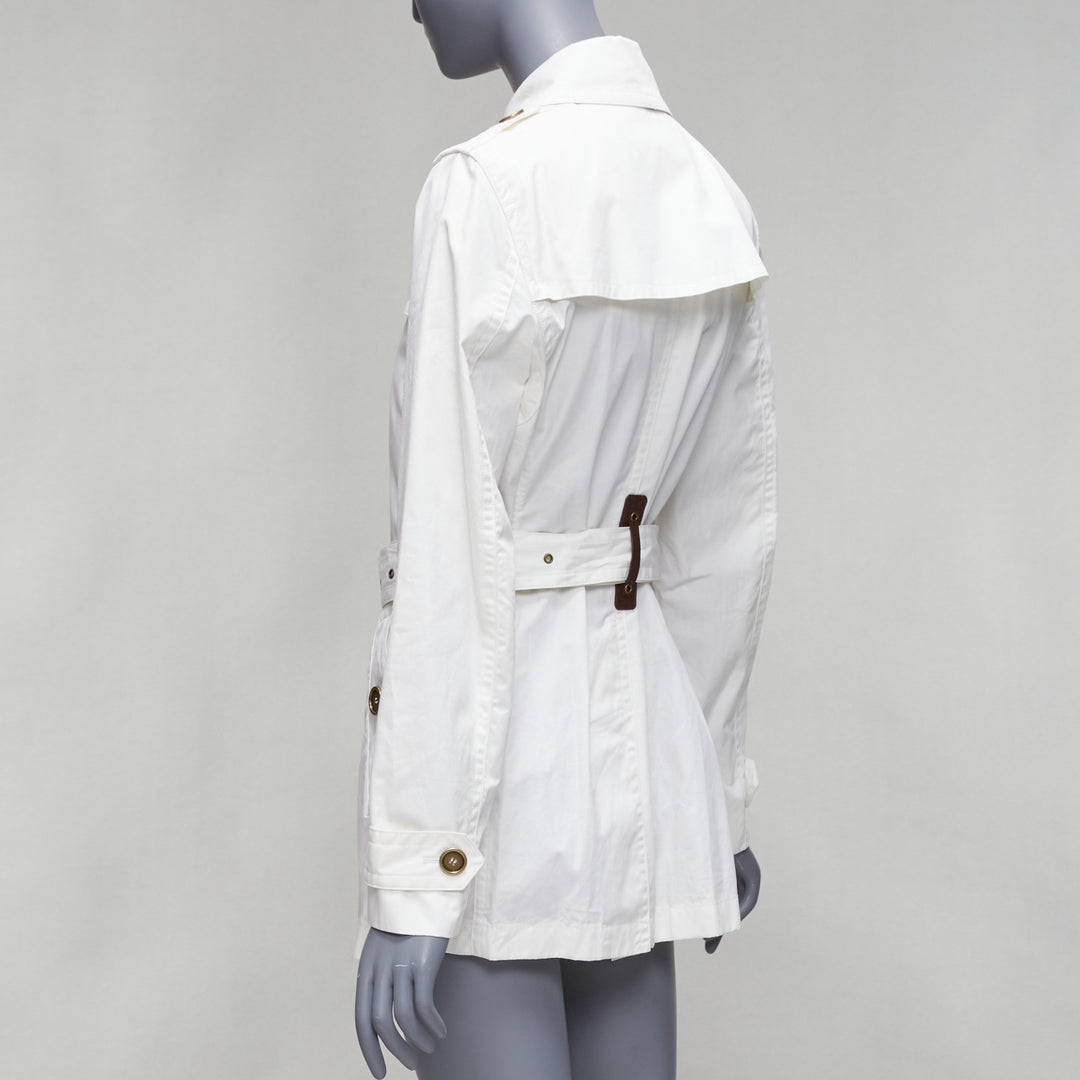 BURBERRY BRIT cream cotton metal logo buttons short trench coat UK10 M