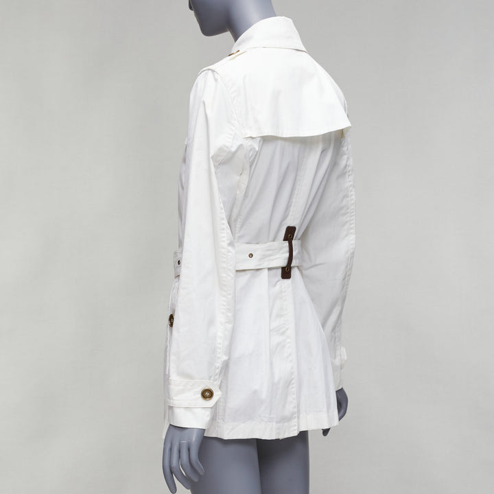 BURBERRY BRIT cream cotton metal logo buttons short trench coat UK10 M