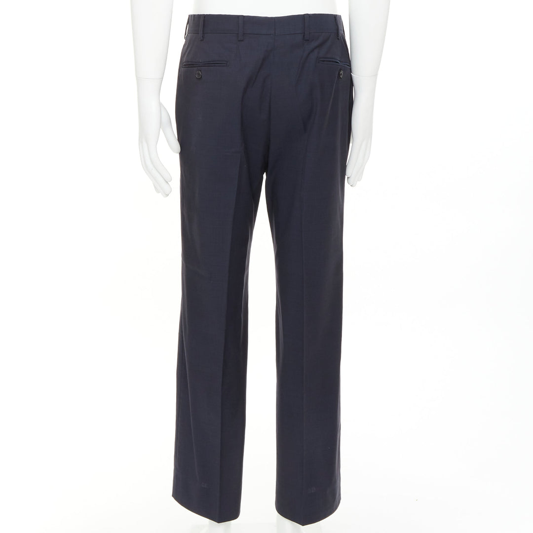 HERMES navy woven handstitched details back pocketed dress trousers IT50 XL