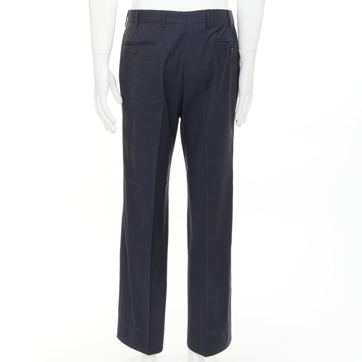 HERMES navy woven handstitched details back pocketed dress trousers IT50 XL
